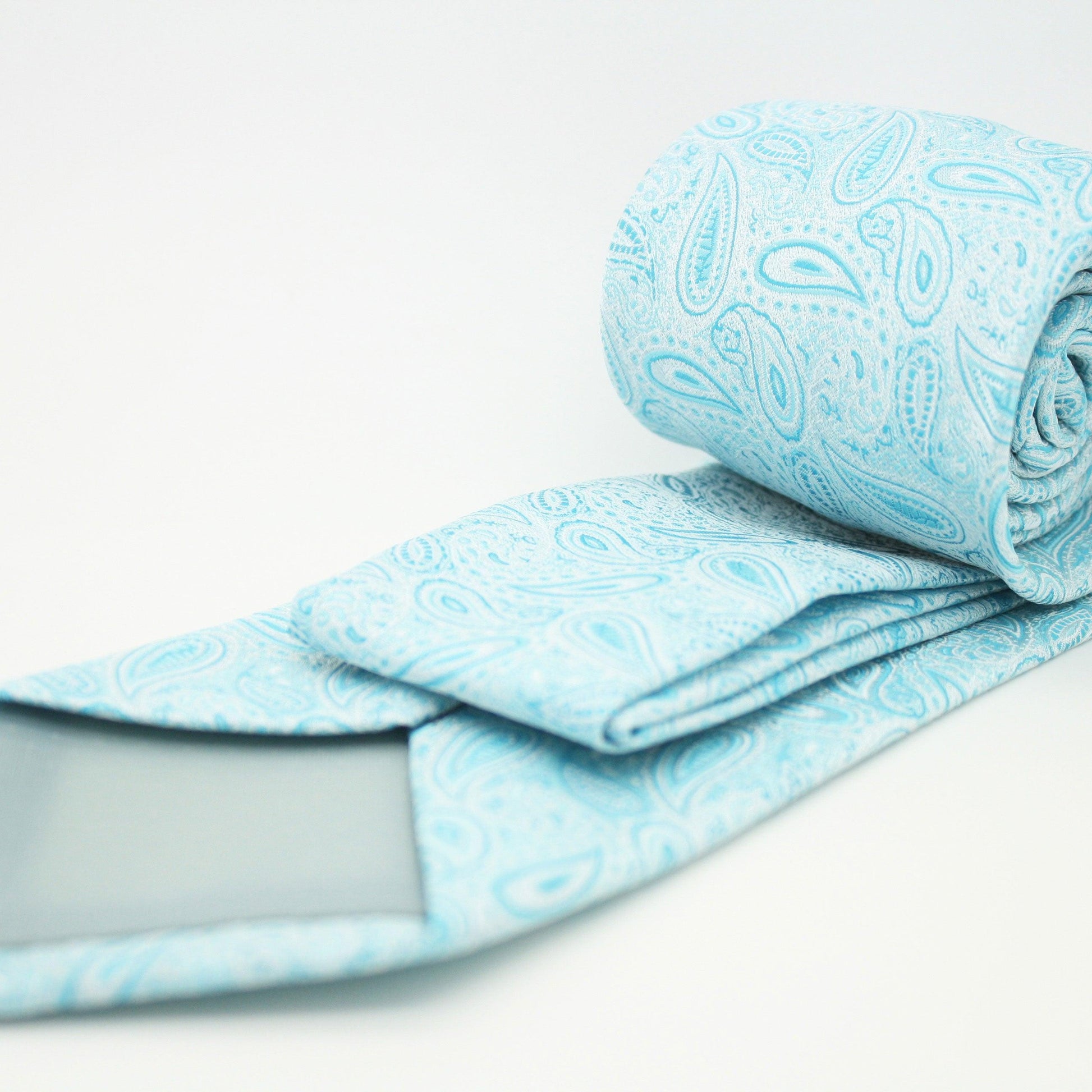 Mens Dads Classic Turquoise Paisley Pattern Business Casual Necktie & Hanky Set EF-1 - Ferrecci USA 