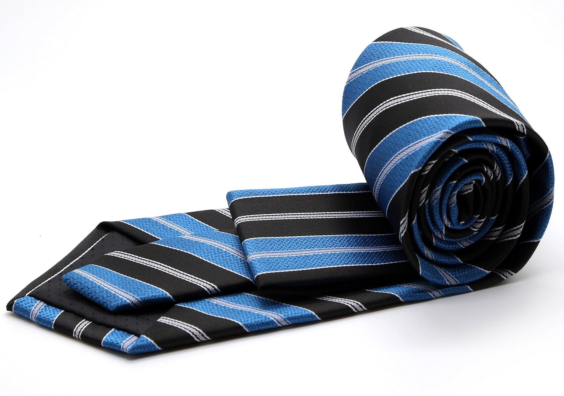 Mens Dads Classic Turquoise Striped Pattern Business Casual Necktie & Hanky Set F-2 - Ferrecci USA 
