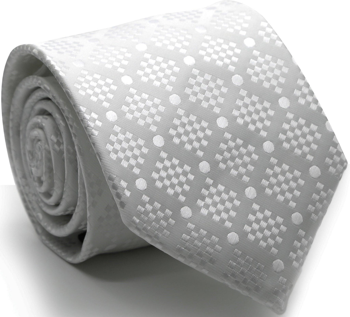 Mens Dads Classic White  Circle Pattern Business Casual Necktie & Hanky Set XO-6 - Ferrecci USA 