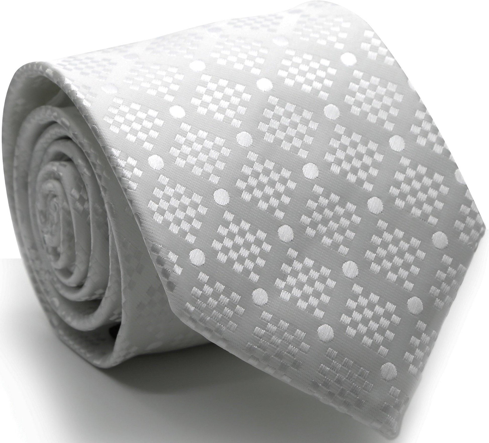 Mens Dads Classic White  Circle Pattern Business Casual Necktie & Hanky Set XO-6 - Ferrecci USA 