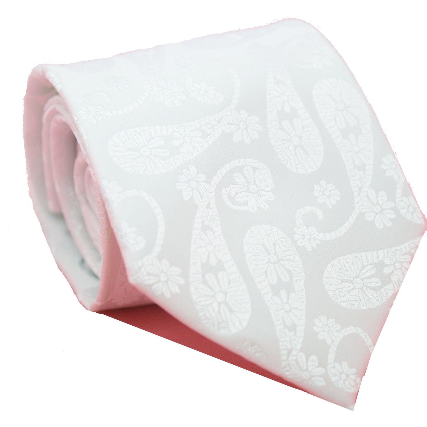 Mens Dads Classic White Floral Pattern Business Casual Necktie & Hanky Set DF-6 - Ferrecci USA 