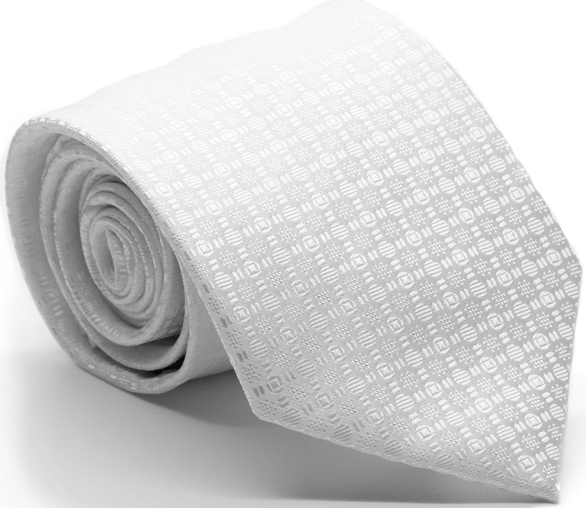 Mens Dads Classic White Geometric Pattern Business Casual Necktie & Hanky Set R-12 - Ferrecci USA 