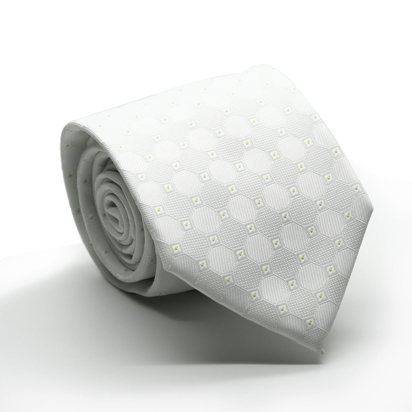 Mens Dads Classic White Geometric Pattern Business Casual Necktie & Hanky Set W-4 - Ferrecci USA 