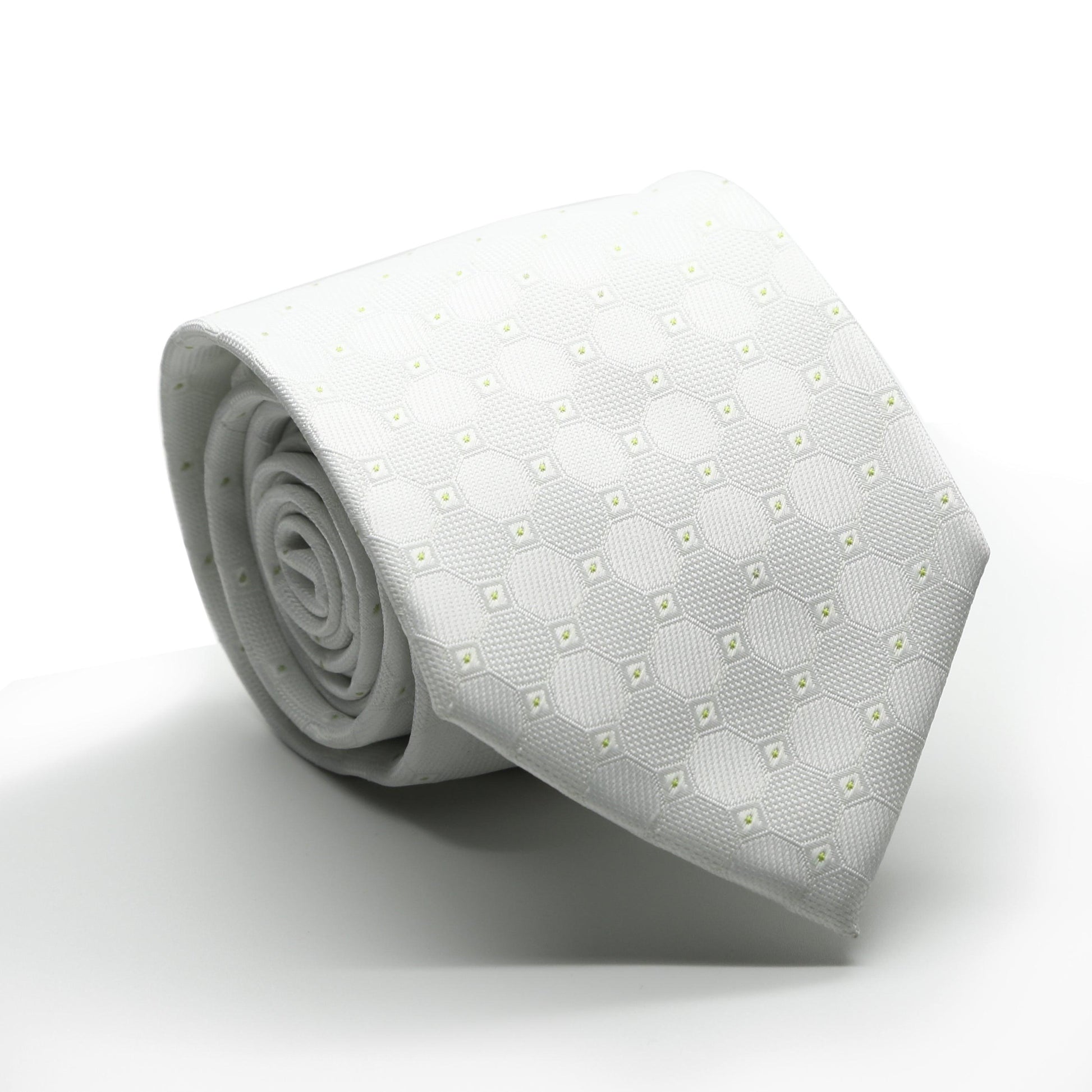 Mens Dads Classic White Geometric Pattern Business Casual Necktie & Hanky Set W-4 - Ferrecci USA 