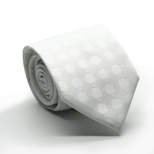 Mens Dads Classic White Geometric Pattern Business Casual Necktie & Hanky Set W-4 - Ferrecci USA 