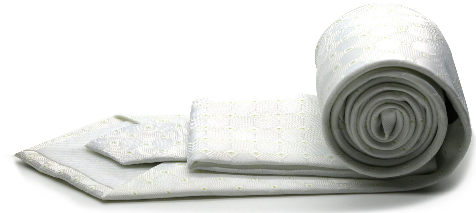 Mens Dads Classic White Geometric Pattern Business Casual Necktie & Hanky Set W-4 - Ferrecci USA 