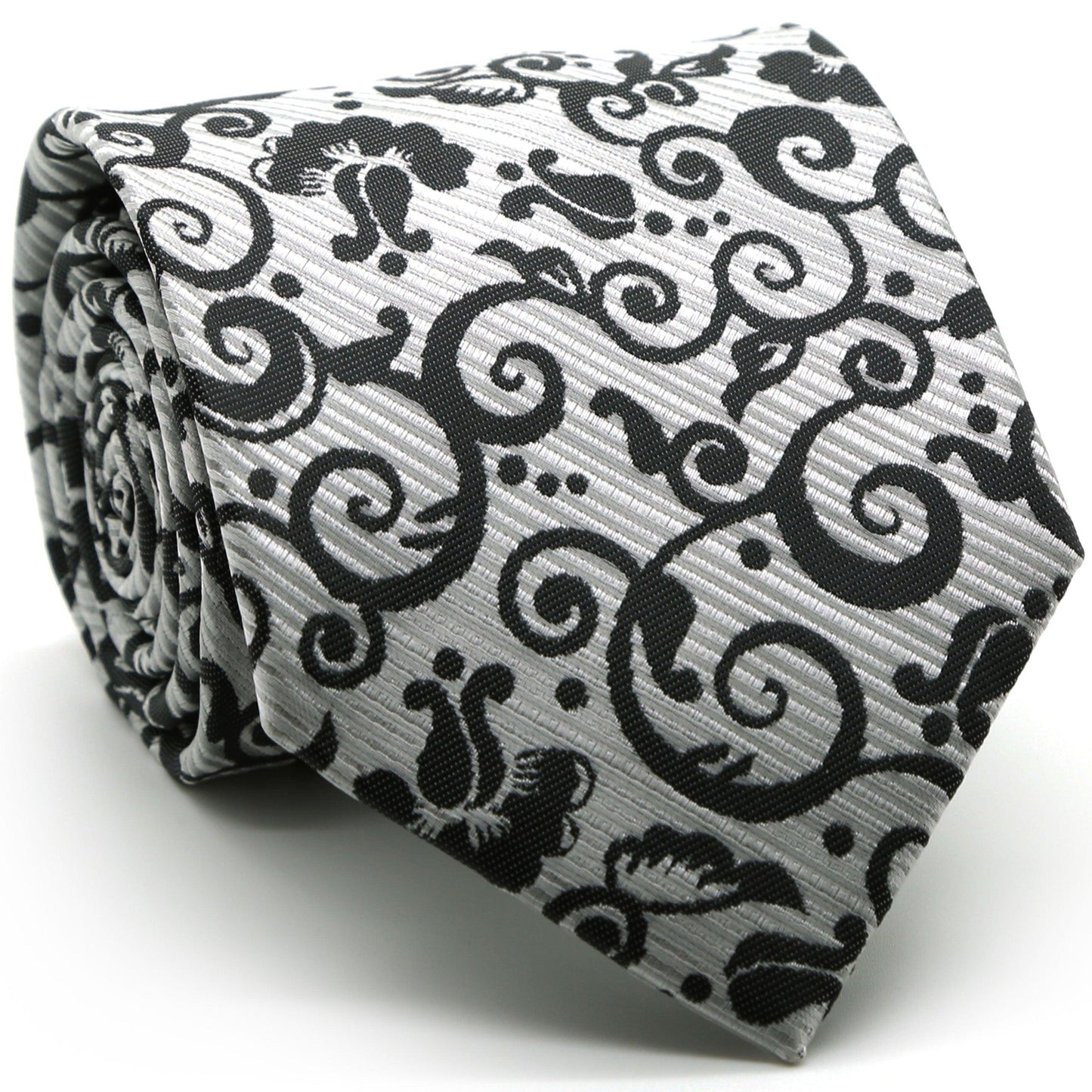 Mens Dads Classic White Paisley Pattern Business Casual Necktie & Hanky Set FO-4 - Ferrecci USA 