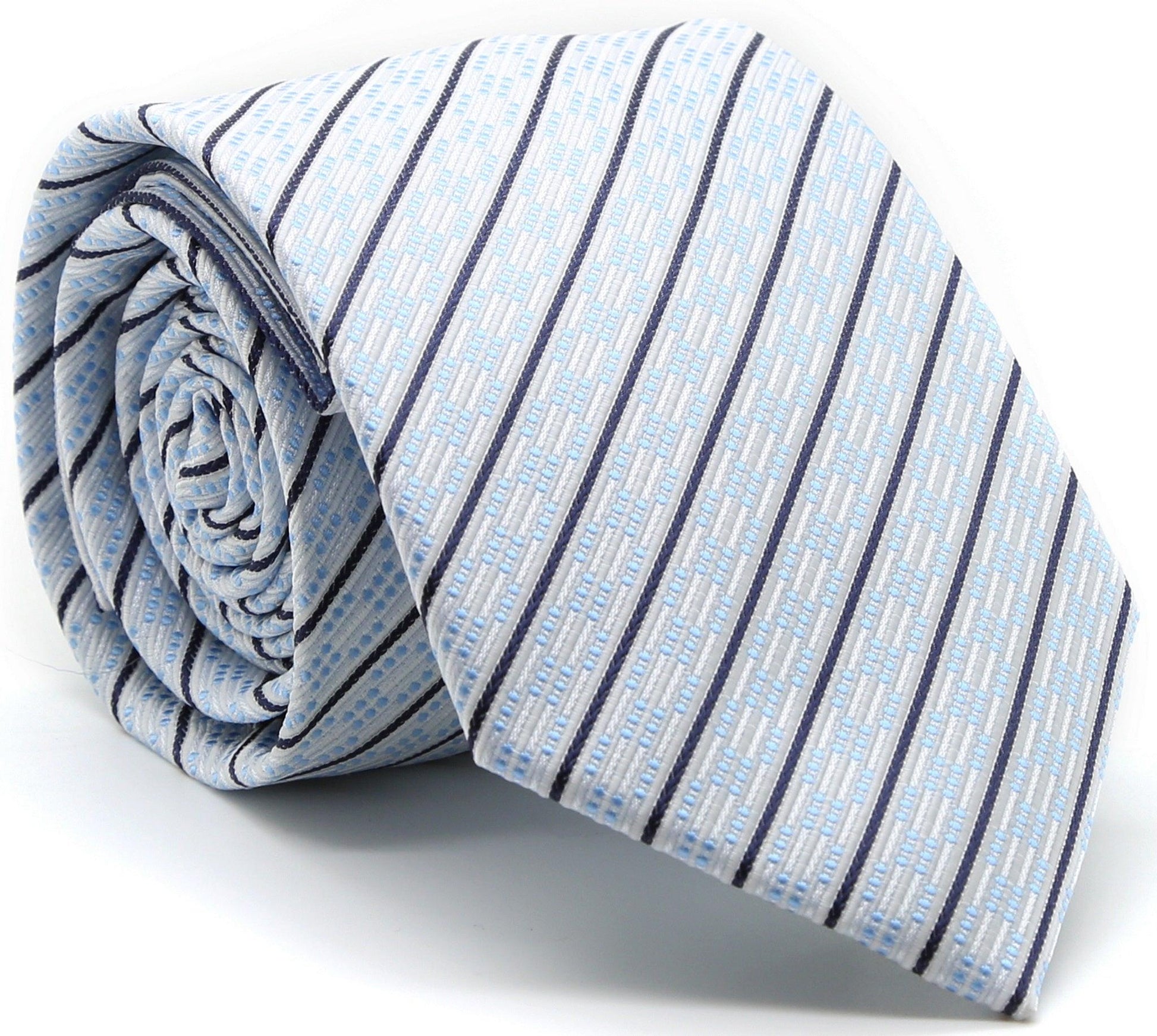 Mens Dads Classic White Striped Pattern Business Casual Necktie & Hanky Set C-9 - Ferrecci USA 