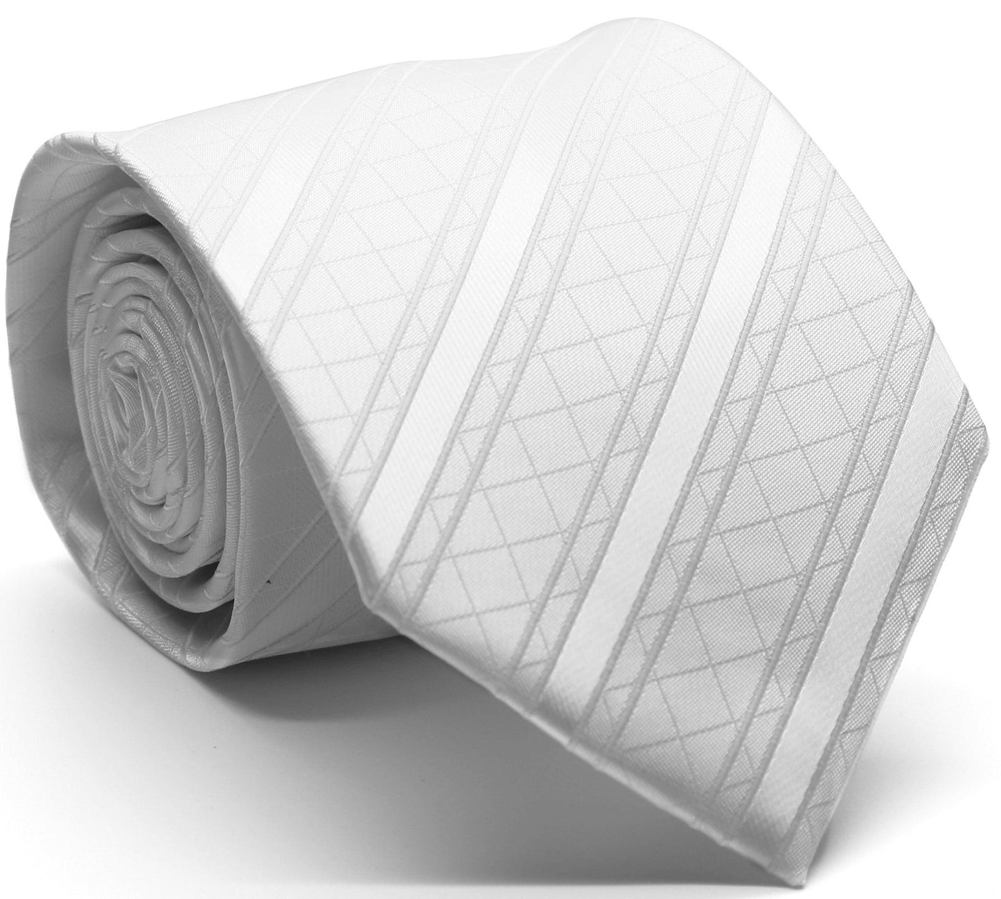 Mens Dads Classic White Striped Pattern Business Casual Necktie & Hanky Set Q-3 - Ferrecci USA 