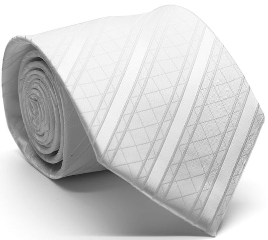 Mens Dads Classic White Striped Pattern Business Casual Necktie & Hanky Set Q-3 - Ferrecci USA 