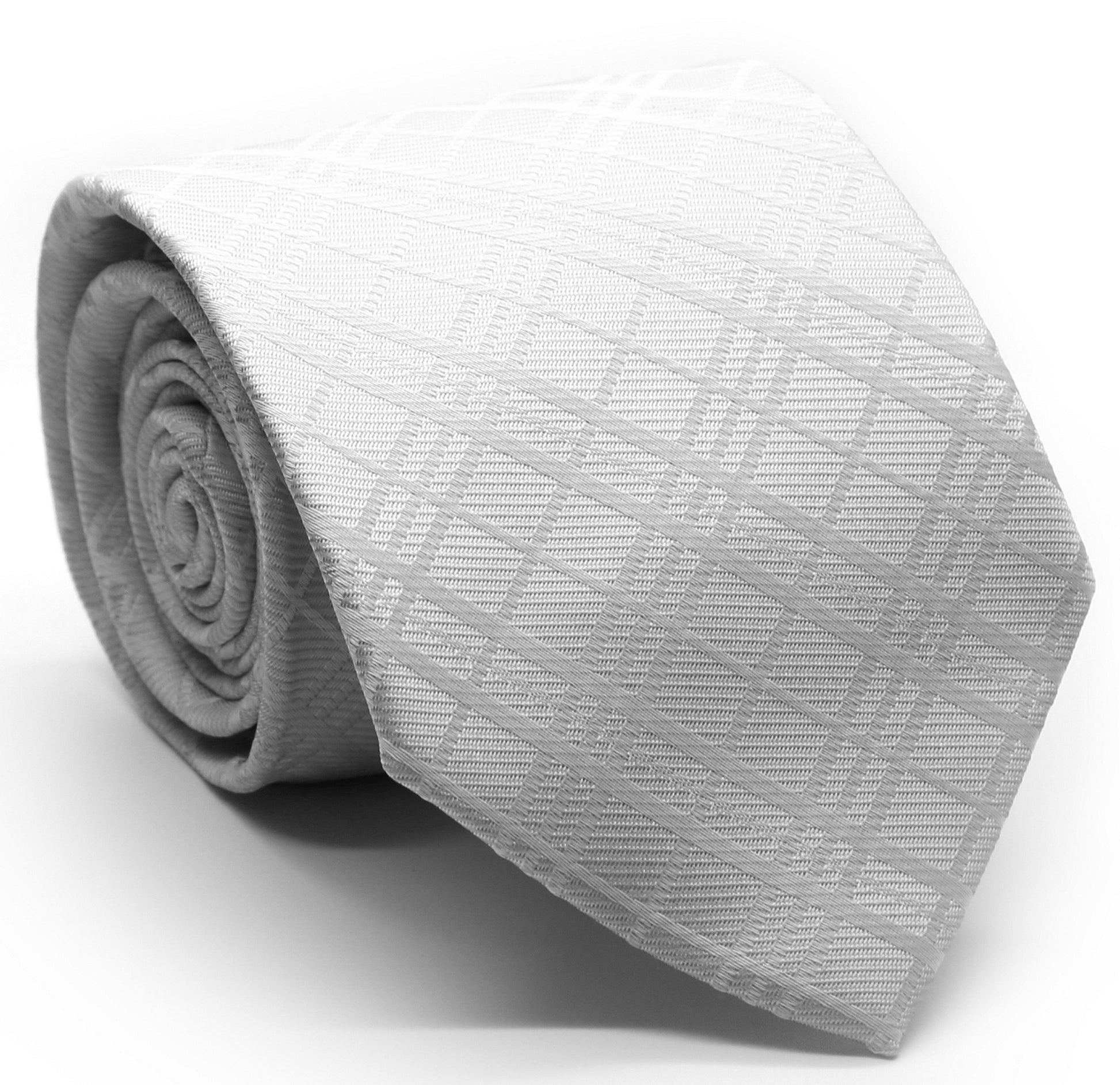 Mens Dads Classic White Striped Pattern Business Casual Necktie & Hanky Set RO-2 - Ferrecci USA 