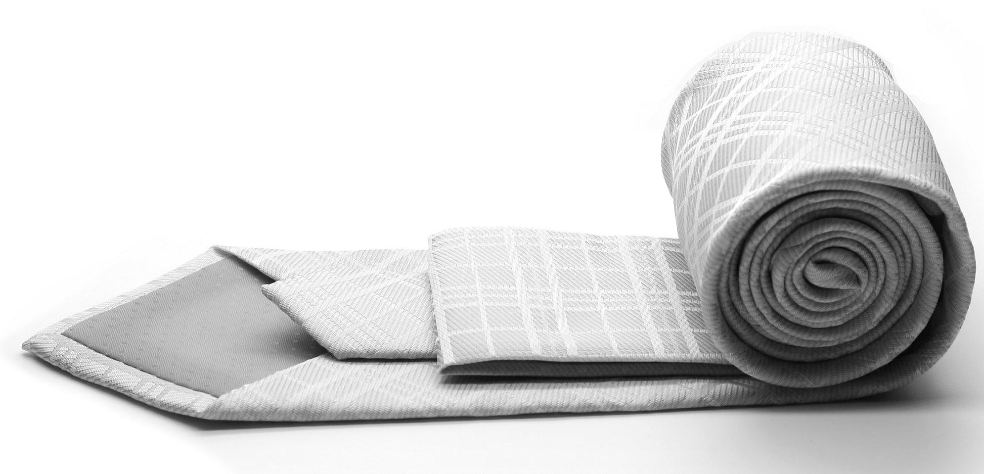 Mens Dads Classic White Striped Pattern Business Casual Necktie & Hanky Set RO-2 - Ferrecci USA 