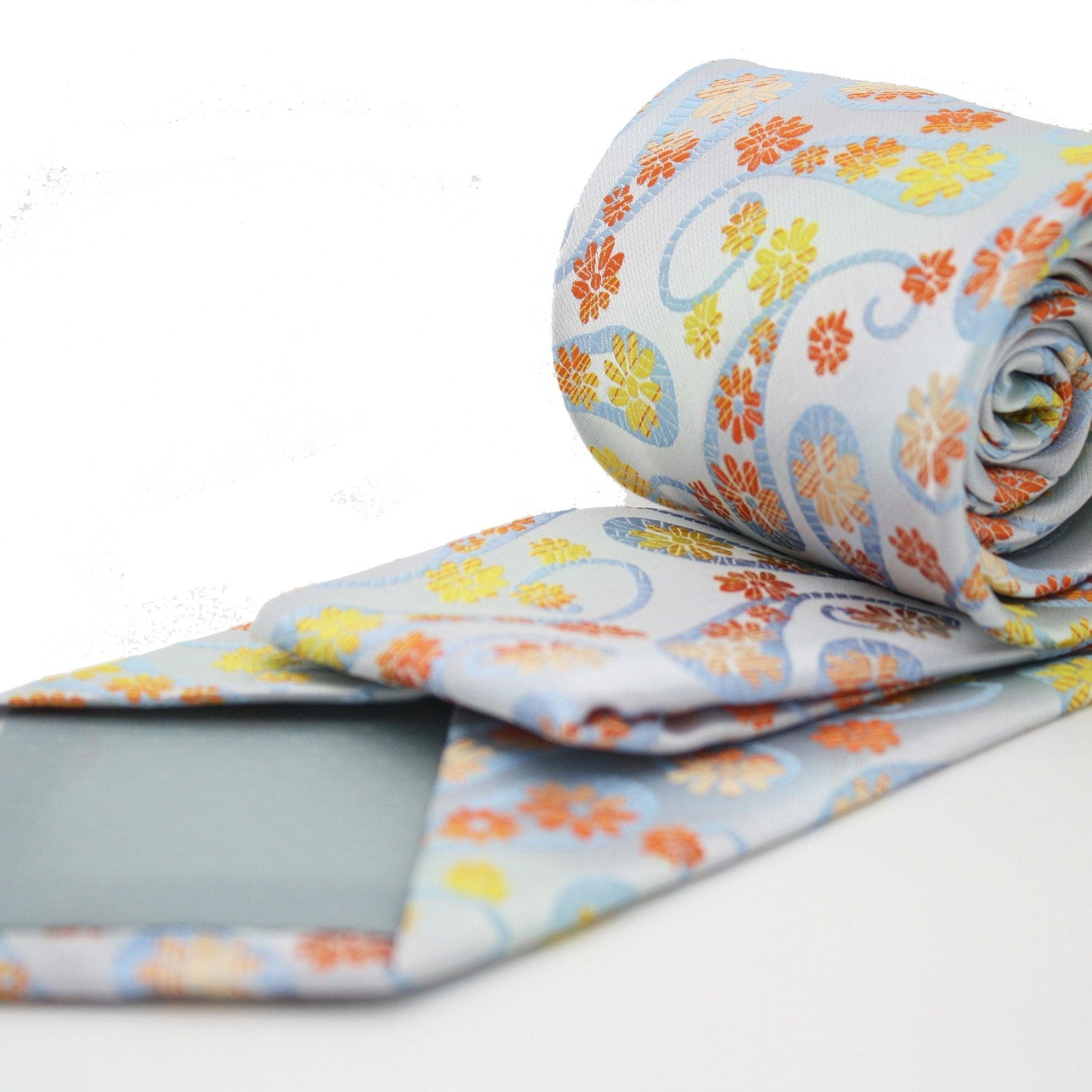 Mens Dads Classic Yellow Floral Pattern Business Casual Necktie & Hanky Set DF-2 - Ferrecci USA 