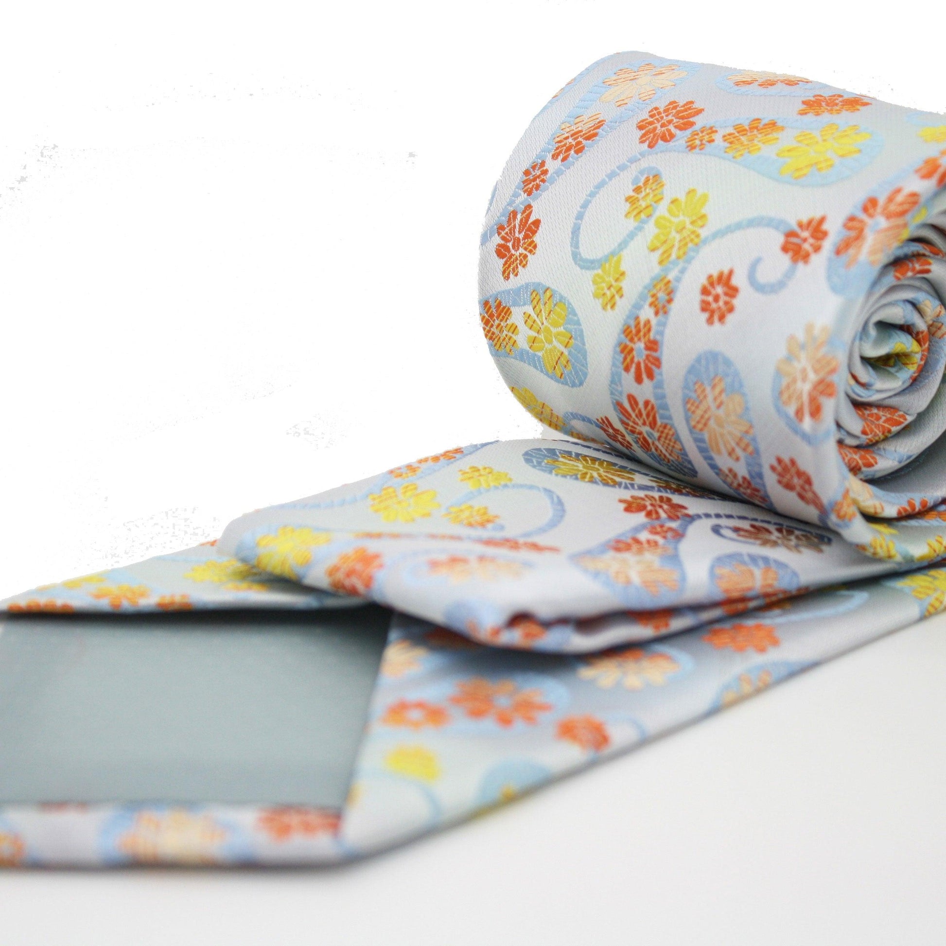 Mens Dads Classic Yellow Floral Pattern Business Casual Necktie & Hanky Set DF-2 - Ferrecci USA 