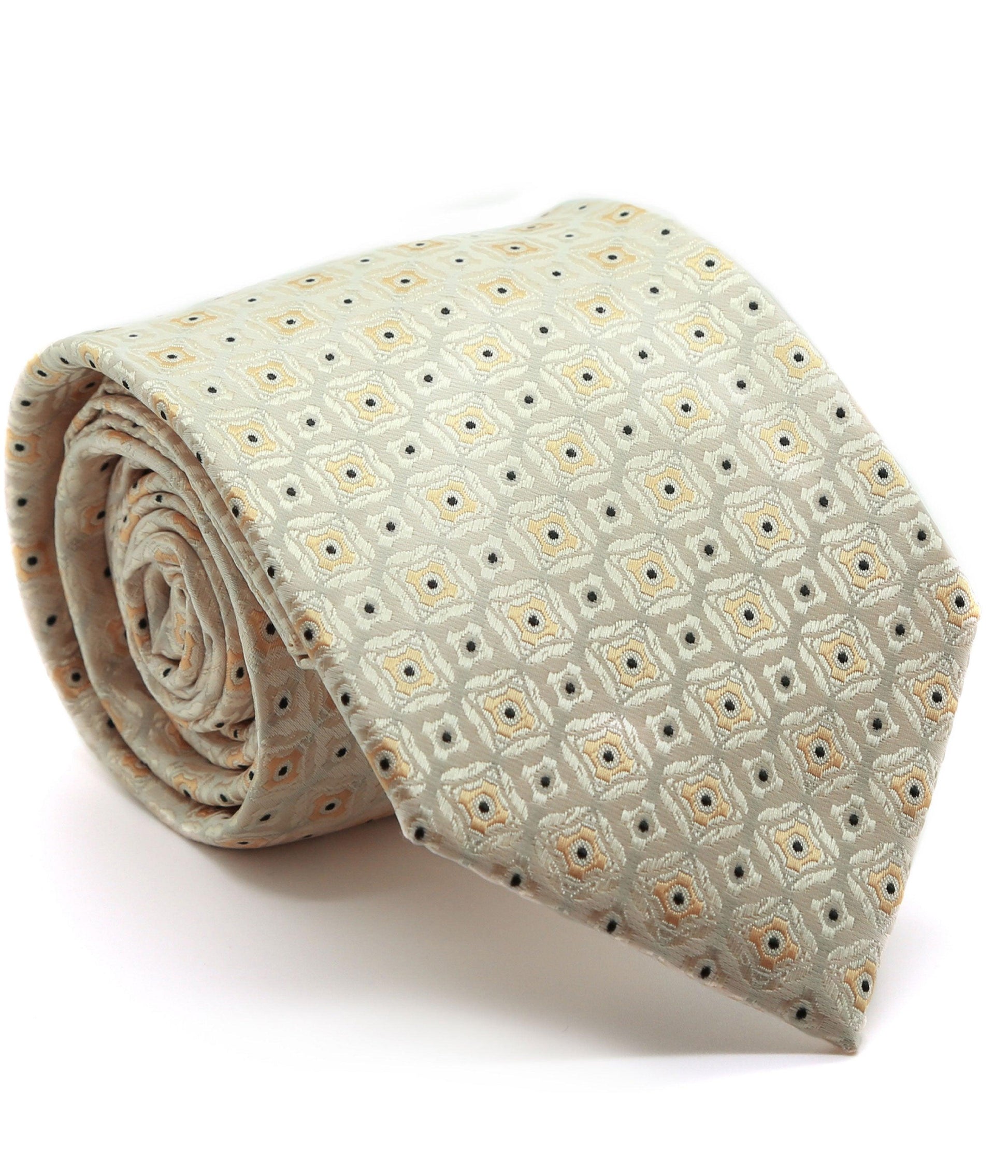 Mens Dads Classic Yellow Geometric Pattern Business Casual Necktie & Hanky Set N-9 - Ferrecci USA 