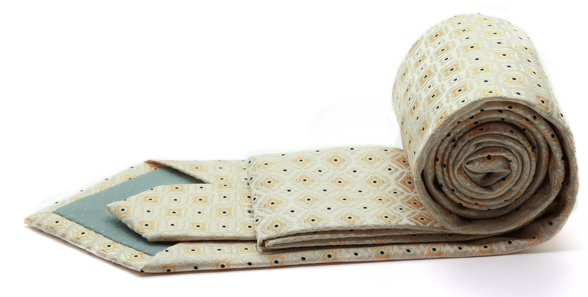 Mens Dads Classic Yellow Geometric Pattern Business Casual Necktie & Hanky Set N-9 - Ferrecci USA 