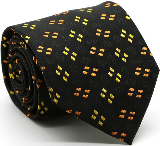 Mens Dads Classic Yellow Geometric Pattern Business Casual Necktie & Hanky Set QO-5 - Ferrecci USA 