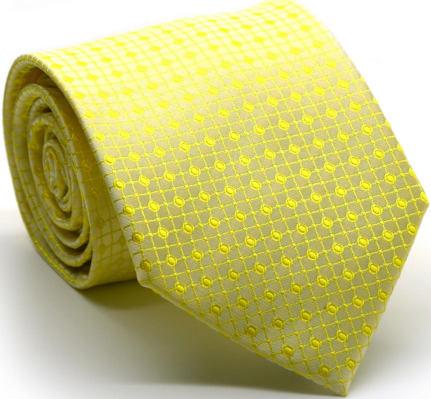 Mens Dads Classic Yellow Geometric Pattern Business Casual Necktie & Hanky Set UO-3 - Ferrecci USA 