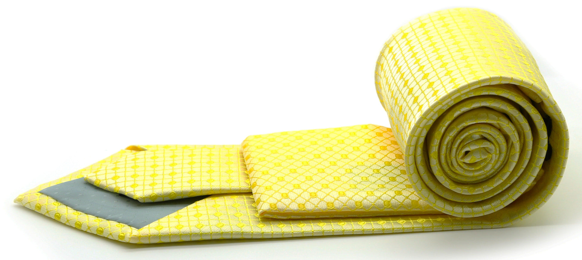 Mens Dads Classic Yellow Geometric Pattern Business Casual Necktie & Hanky Set UO-3 - Ferrecci USA 