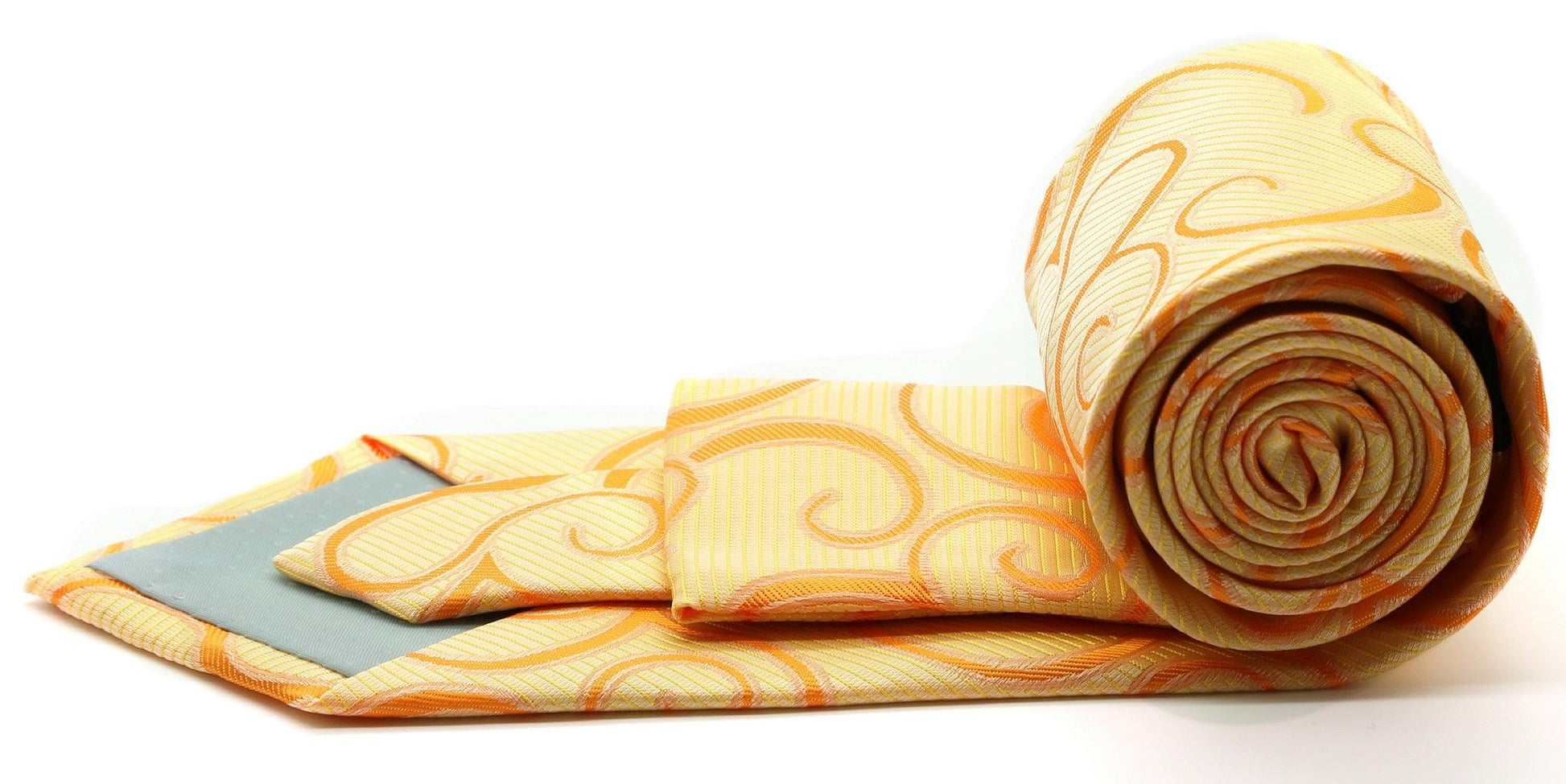 Mens Dads Classic Yellow Paisley Pattern Business Casual Necktie & Hanky Set O-9 - Ferrecci USA 