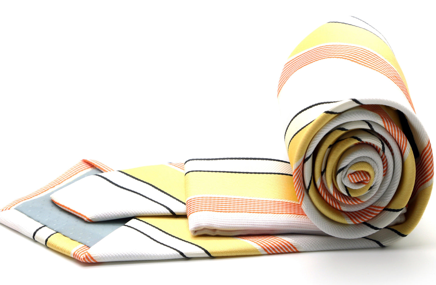 Mens Dads Classic Yellow Striped Pattern Business Casual Necktie & Hanky Set EO-11 - Ferrecci USA 