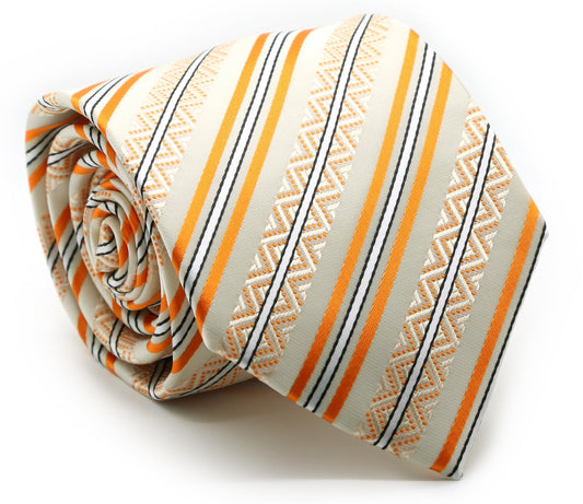 Mens Dads Classic Yellow Striped Pattern Business Casual Necktie & Hanky Set H-9 - Ferrecci USA 